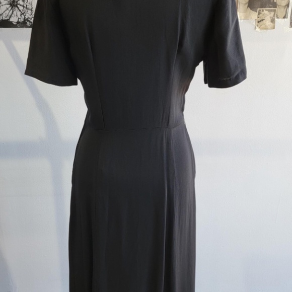 Vintage 1940s Black Rayon Dress with beaded Collar | Size Medium - Picture 5 of 7